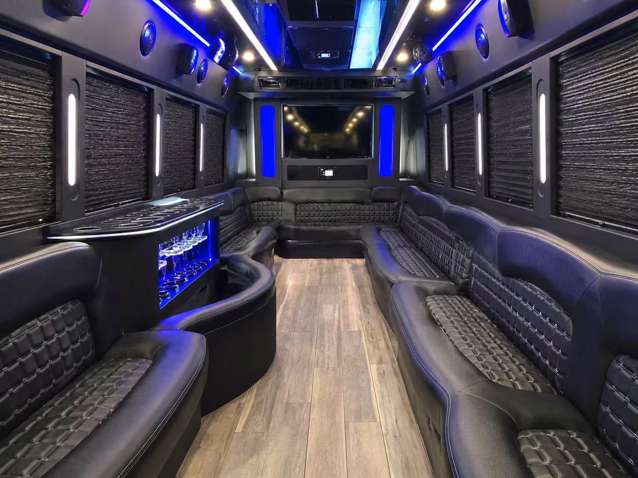 18 passenger party bus inside