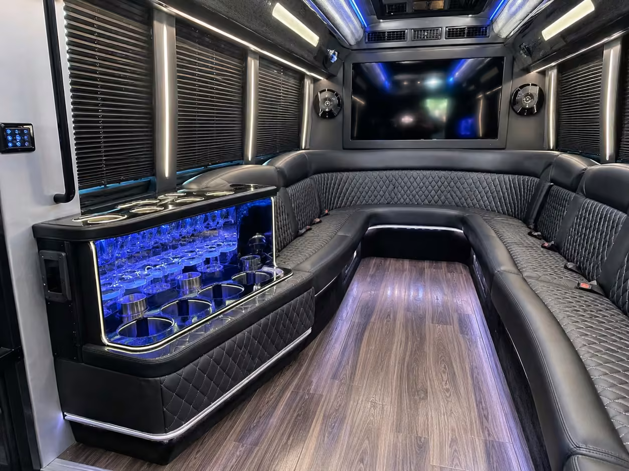 20 passenger party bus inside