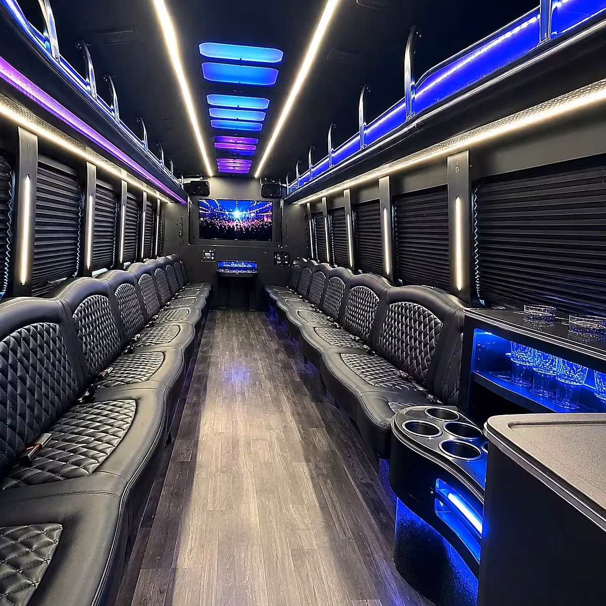 28 passenger party bus inside